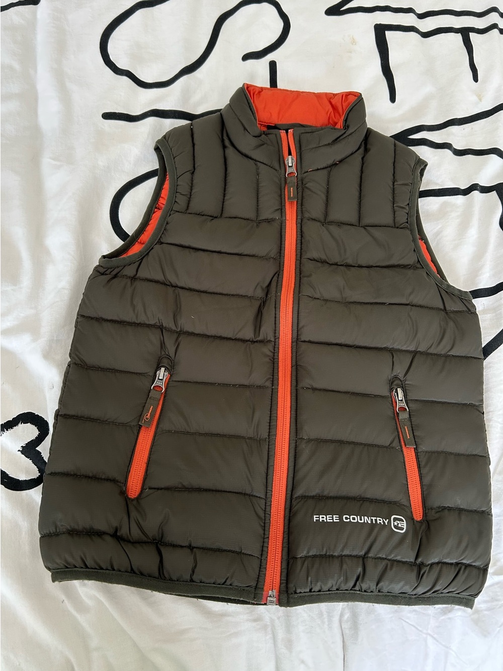 Free Country Kids Down Filled Puffer Vest — Olive with Orange Accents